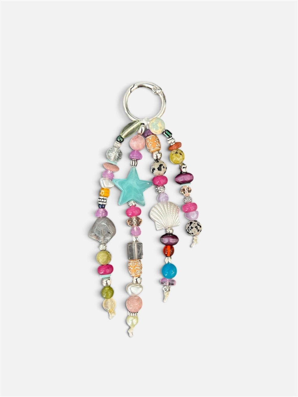 Beaded Star & Shell Charm Keyring - Turquoise Multi
